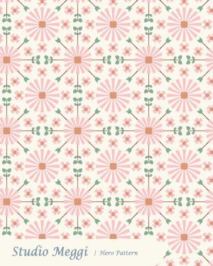 seamless pattern, repeat pattern, pink, green, cream, children's appeal, soft pink, bedding, blush pink, botanical tile, floral mosaic, folk art, green floral, large scale, mediterranean tile, modern quilting, retro floral, romantic décor, statement wallpaper, symmetrical print, tile pattern,